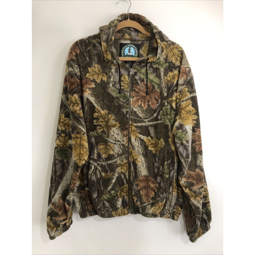 Master Sportsman By Prestige Fleece Camouflaged Hooded Jacket Full Zipper L EUC